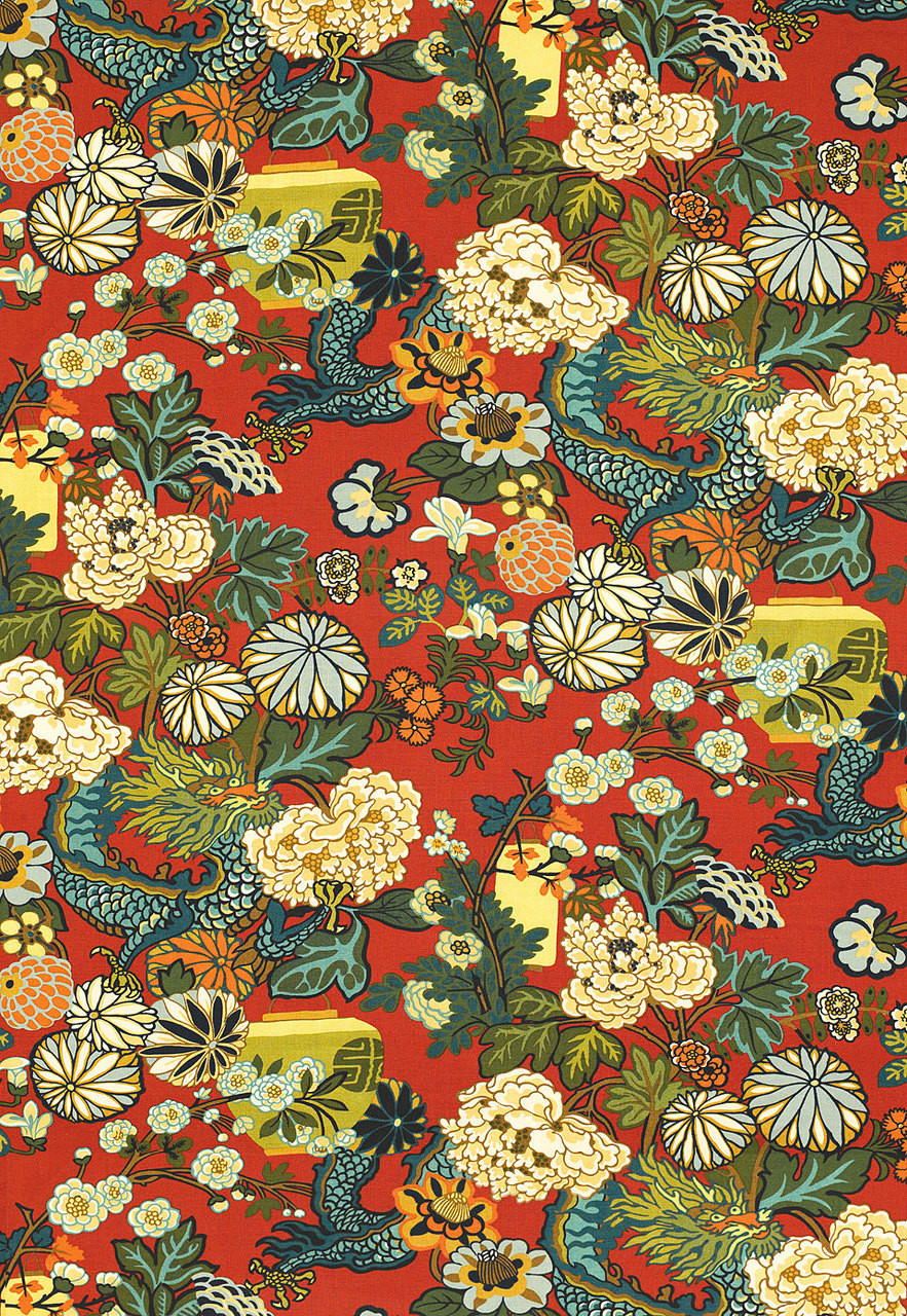 Schumacher Chiang Mai Dragon in Mocha with Samuel and Sons Venise