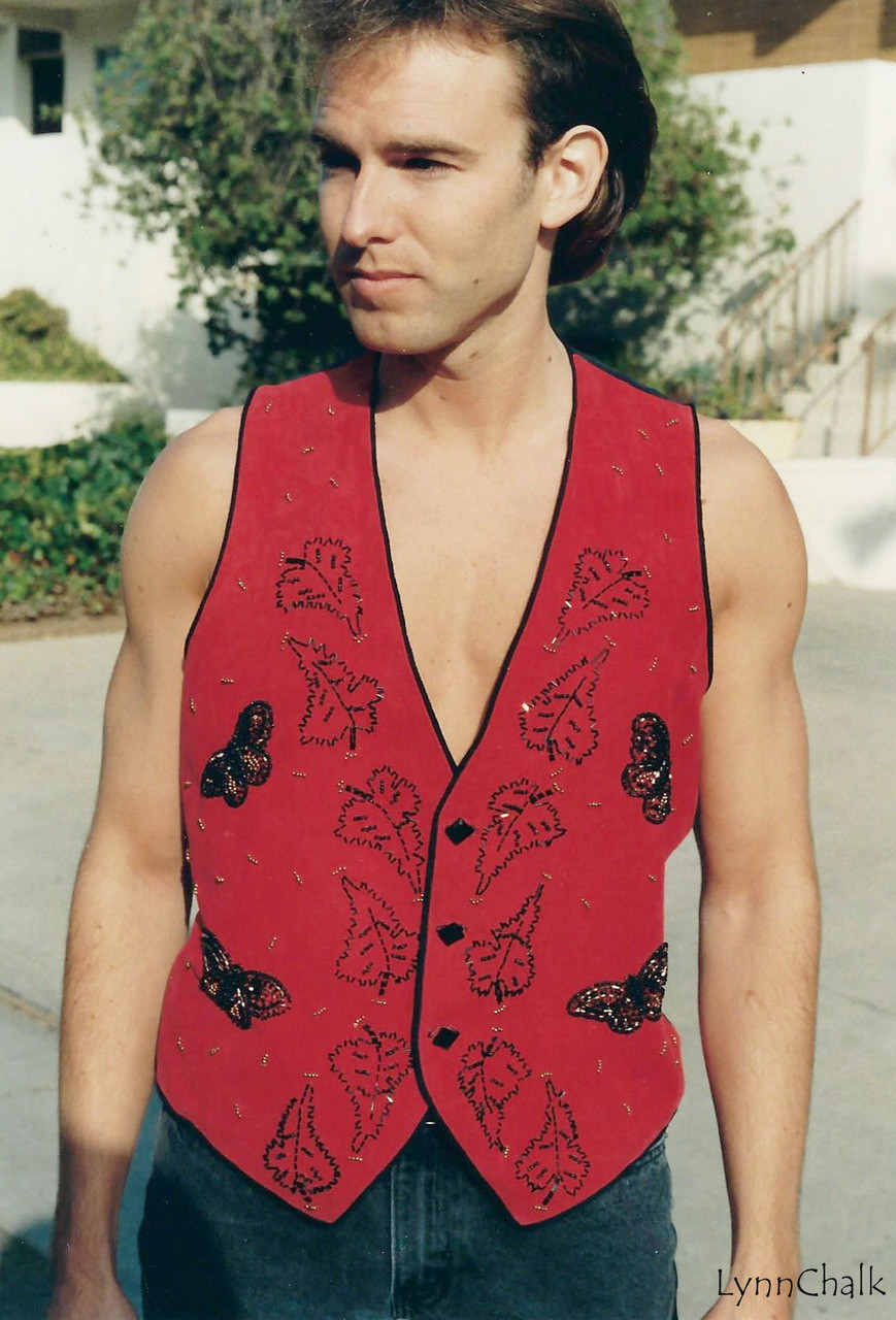 One-of-a-kind Hand Beaded Men's Vest in Suede with Black and Gold