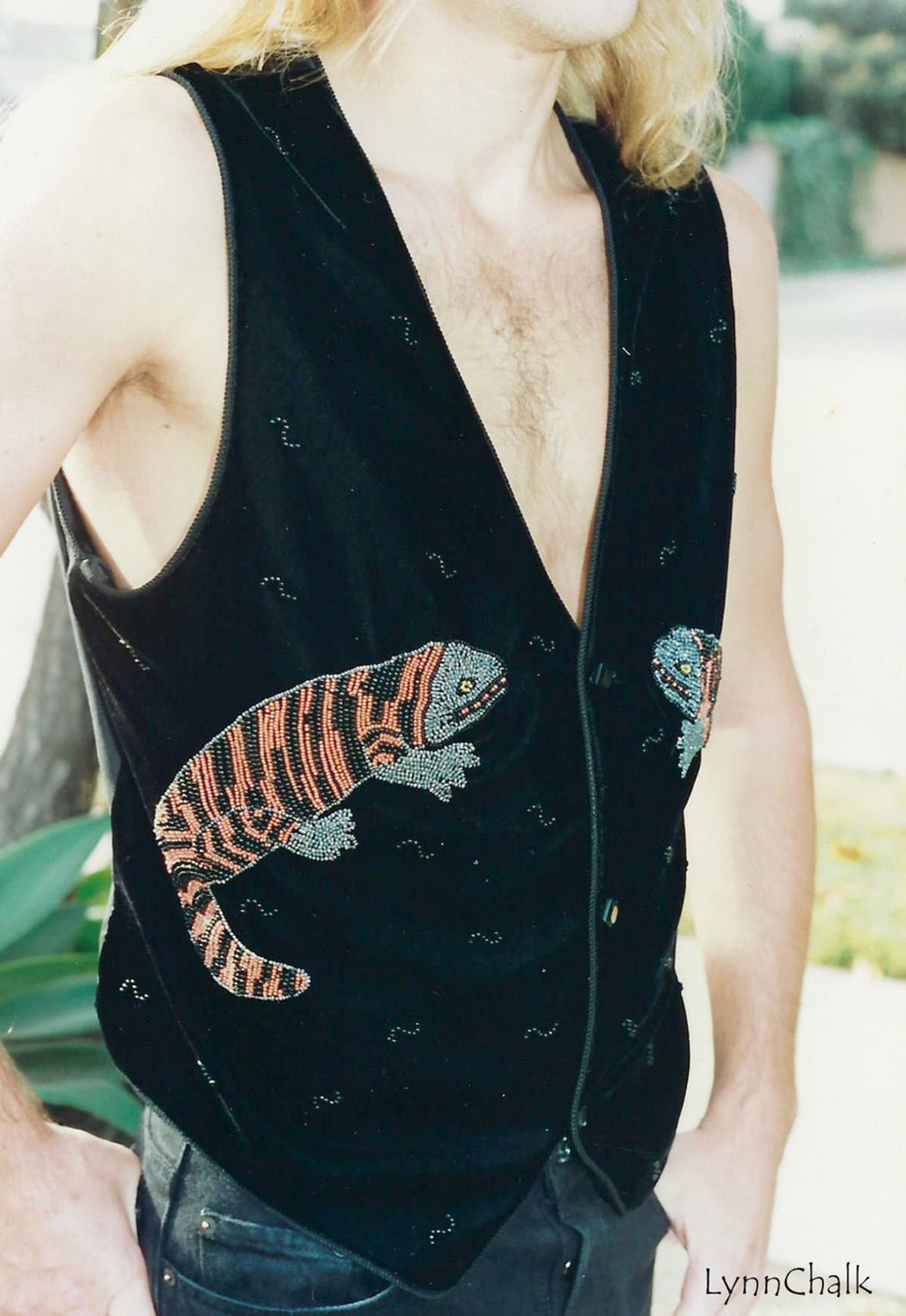 One-of-a-kind Hand Beaded Men's Vest in Suede with Black and