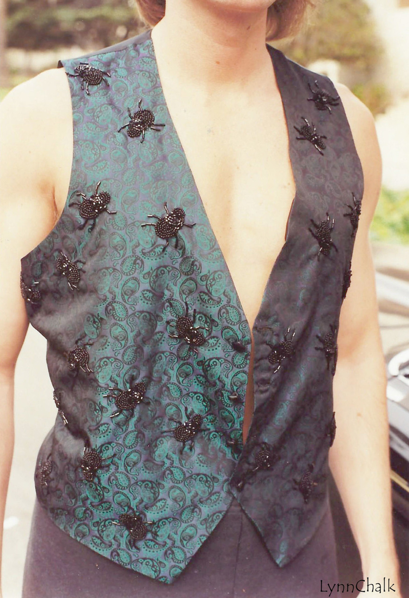 One-of-a-kind Hand Beaded Men's Vest in Suede with Black and