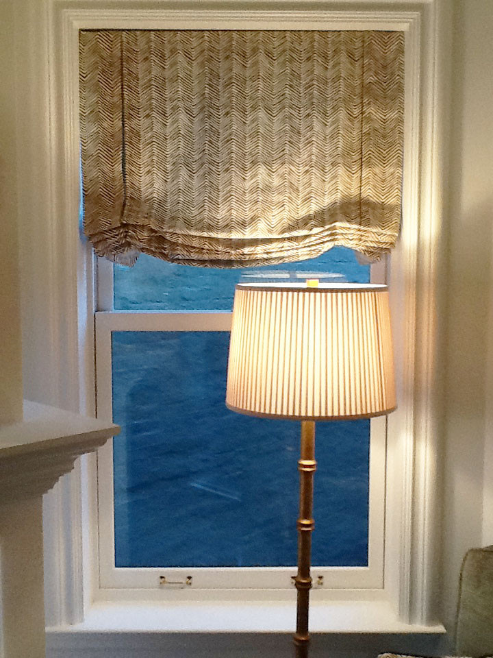 Custom Roman Shades in Quadrille Alan Campbell Petite Zig Zag French