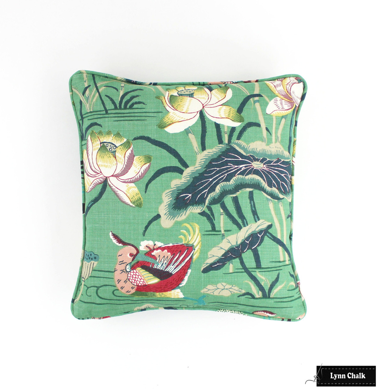 Schumacher Lotus Garden Pillows with Welting
