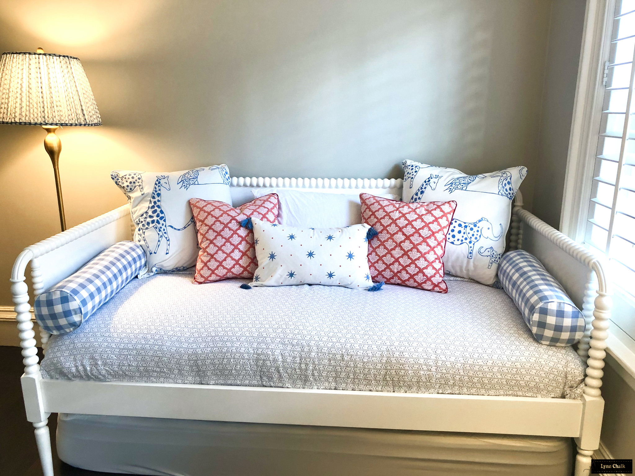 Sister Parish Serendipity Custom Pillow in Blue Orange with Samuel