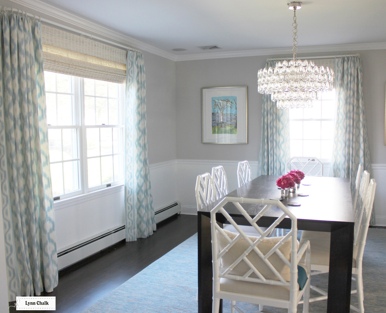 Schumacher Santa Monica Ikat Custom Roman Shades with Side Borders
