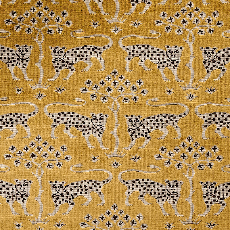 Schumacher Woodland Leopard Velvet Saphire 80082