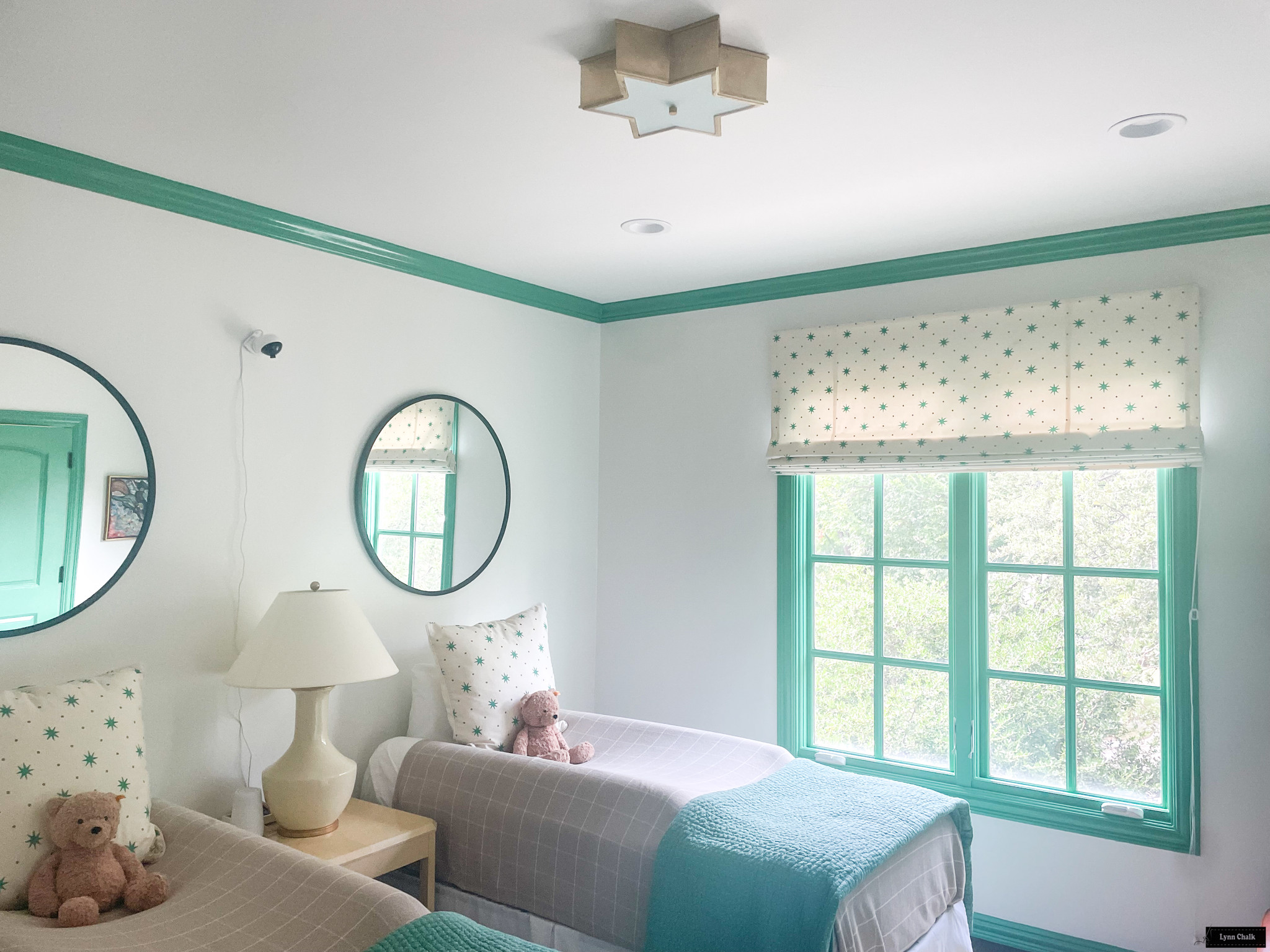 Sister Parish Serendipity Roman Shade in Boys Room (shown in Green