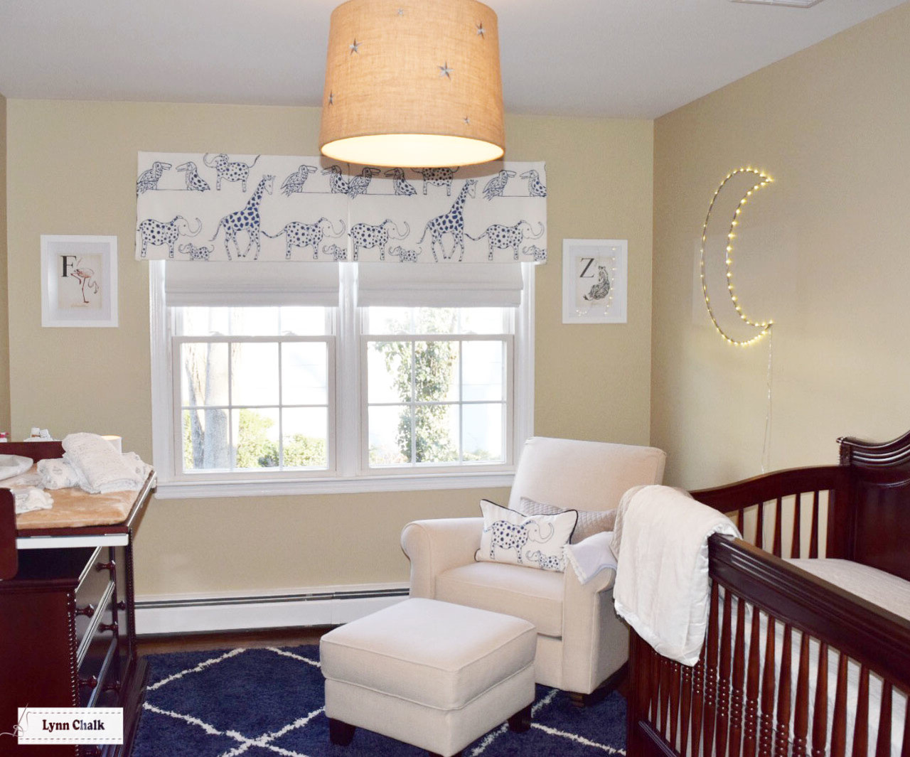 Lulu DK for Schumacher Jungle Jubilee (Leaf) Roman Shade in Nursery