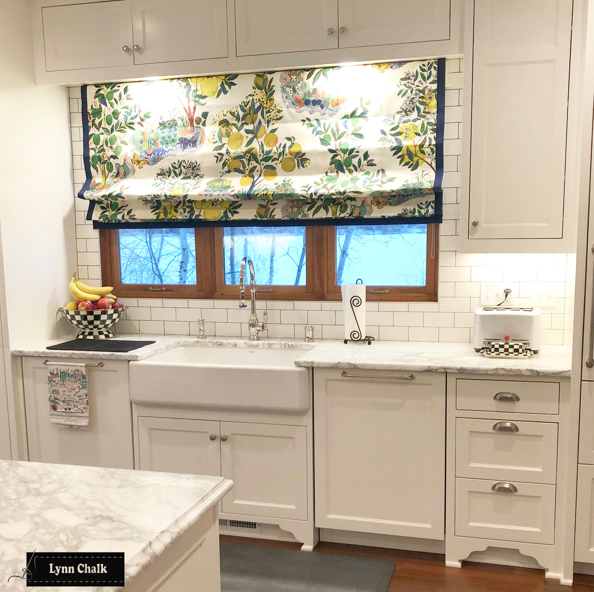 Schumacher Citrus Garden Primary Roman Shade in Kitchen