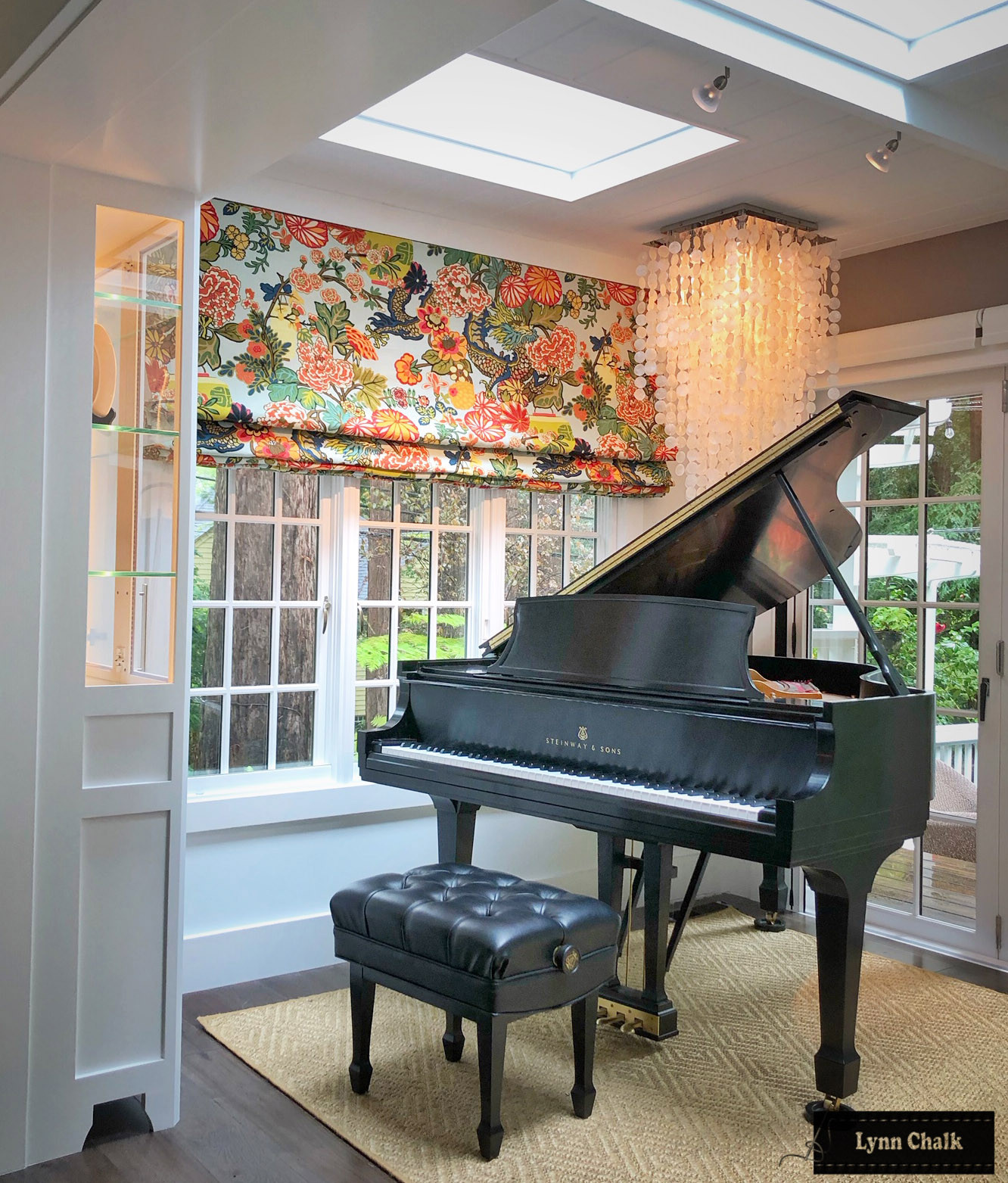 Schumacher Chiang Mai Dragon Roman Shades in Home Office (shown in