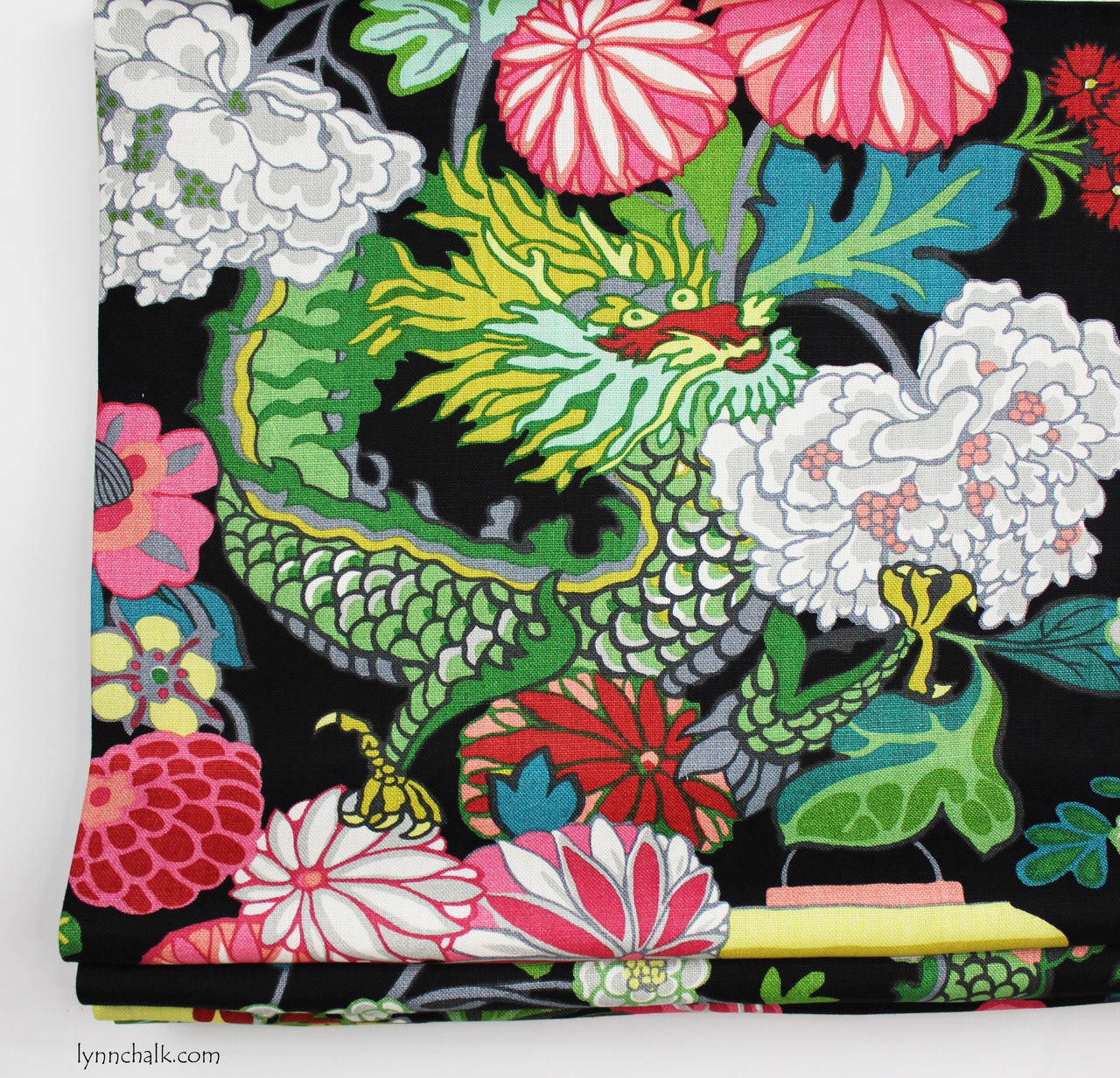 Schumacher Chiang Mai Dragon Roman Shades in Home Office (shown in