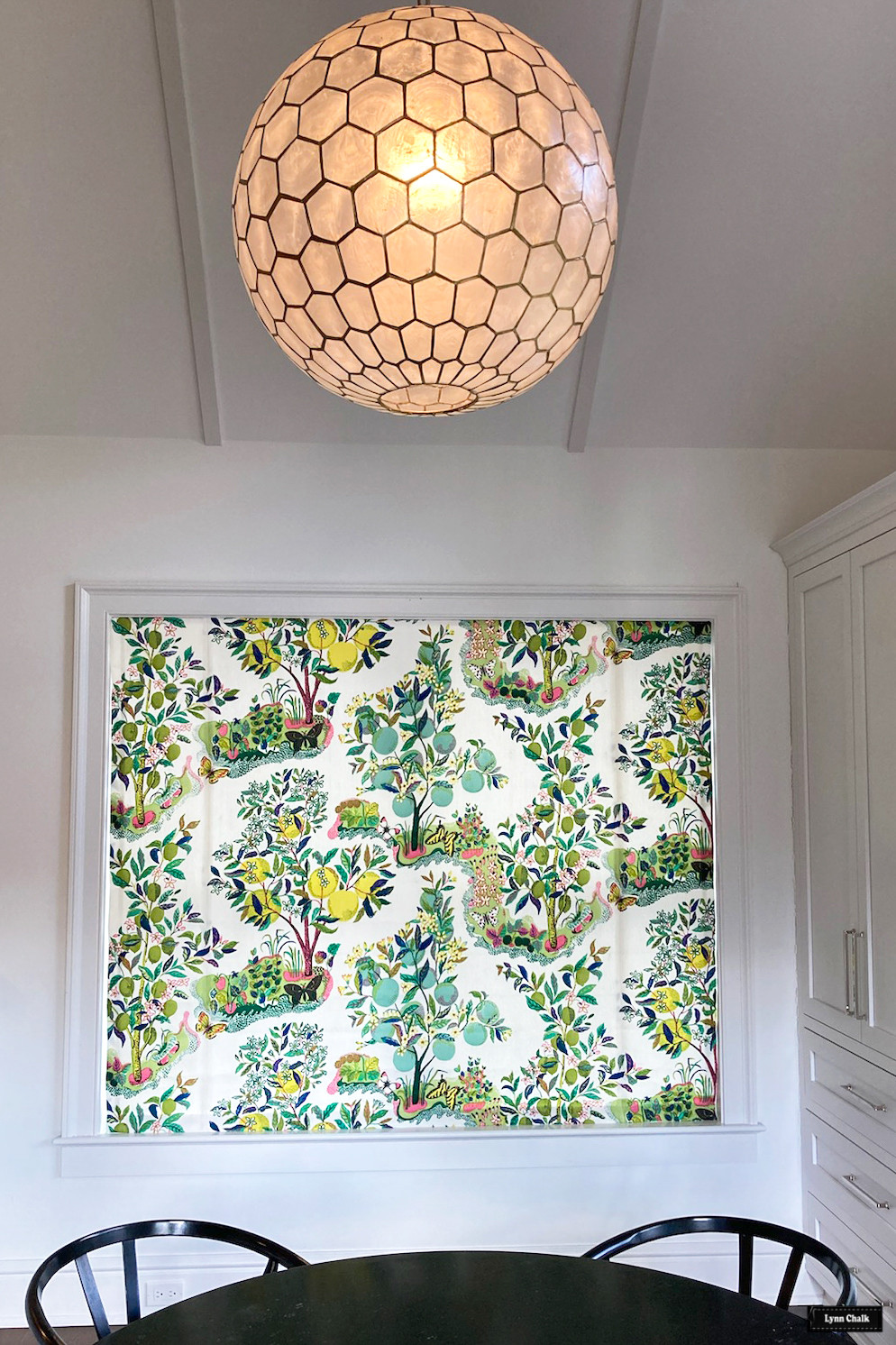 Schumacher Citrus Garden Custom Roman Shade in Breakfast Nook