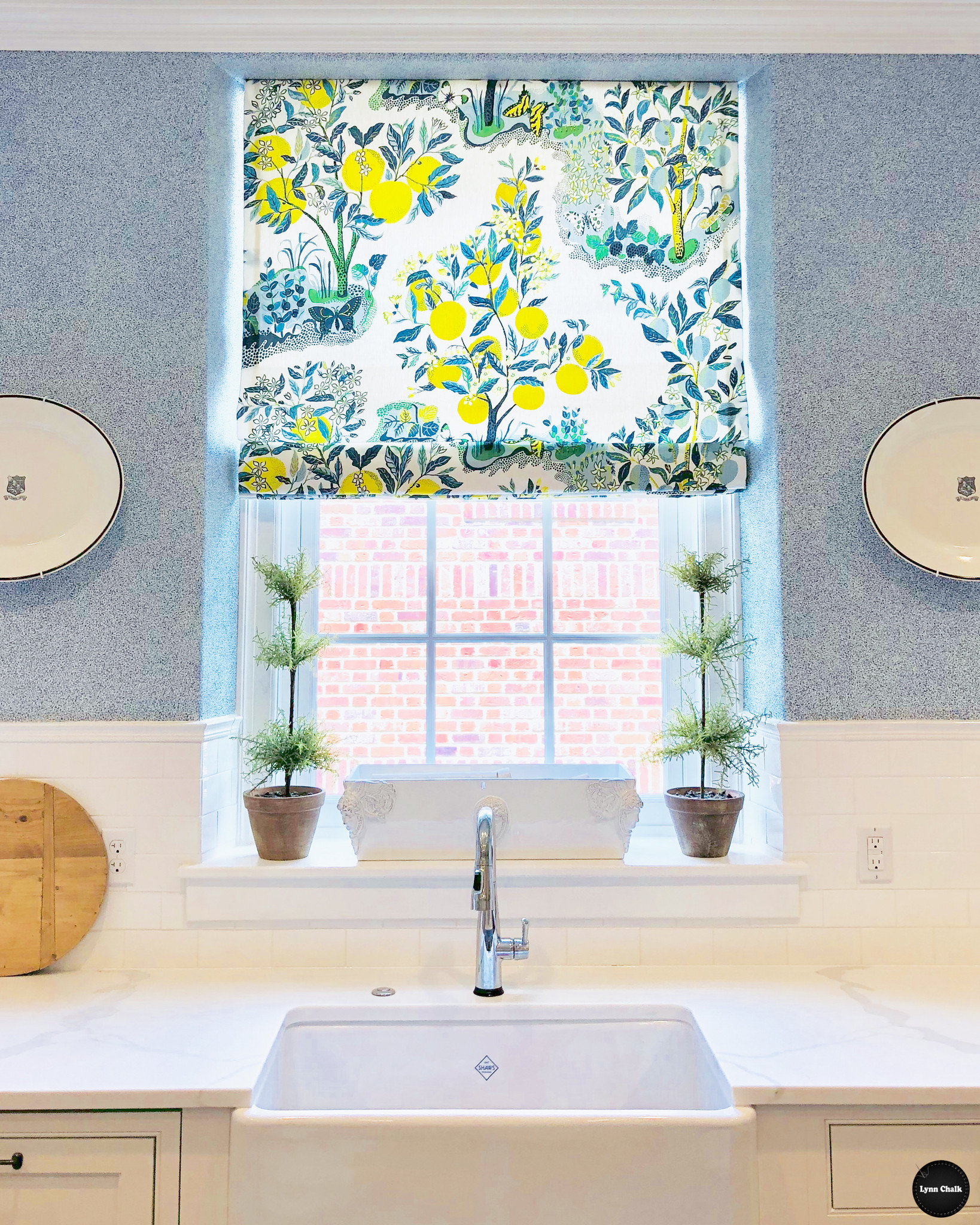 Schumacher Citrus Garden Custom Roman Shade in Breakfast Nook