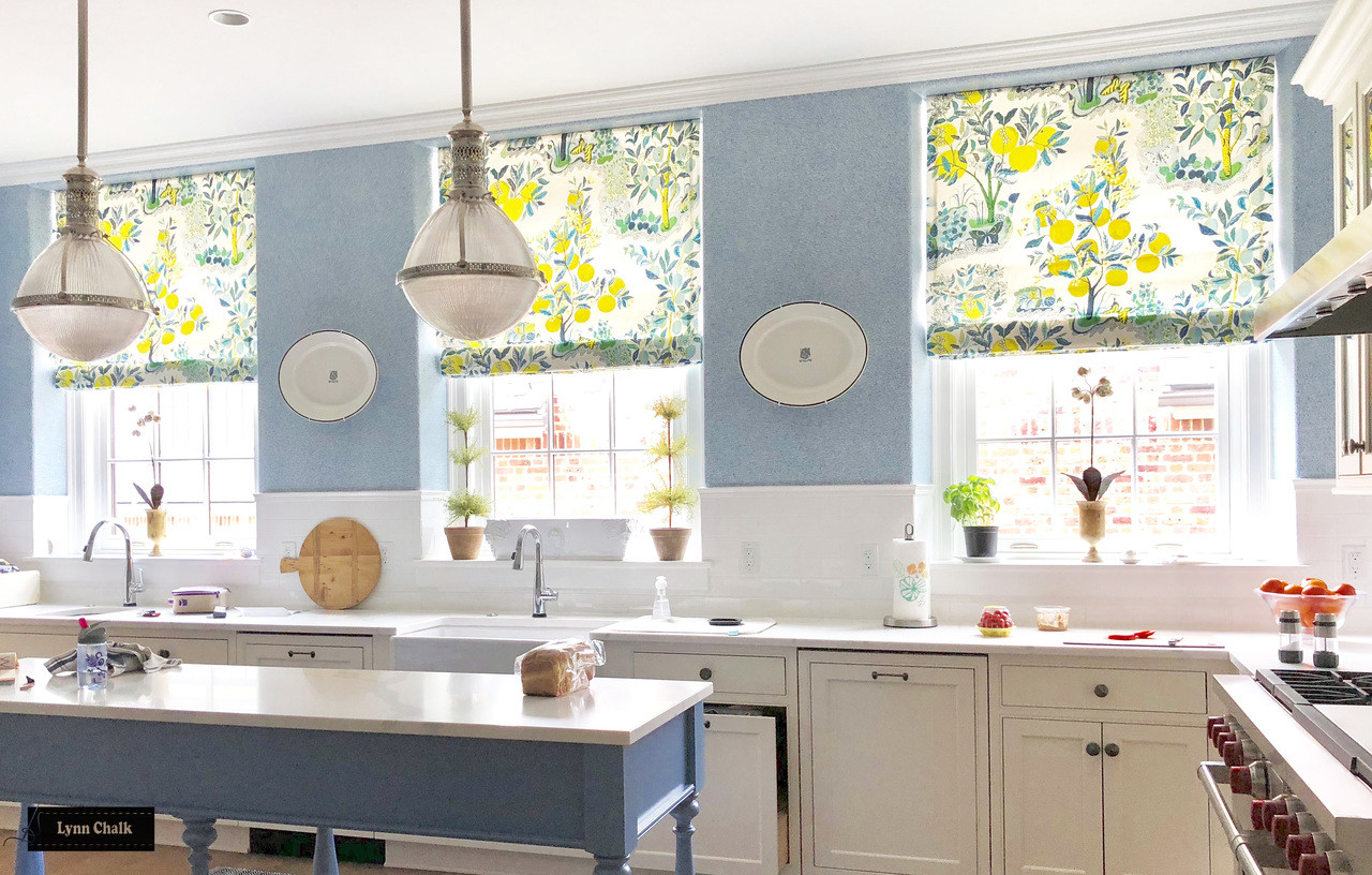 Schumacher Citrus Garden Custom Roman Shade in Breakfast Nook