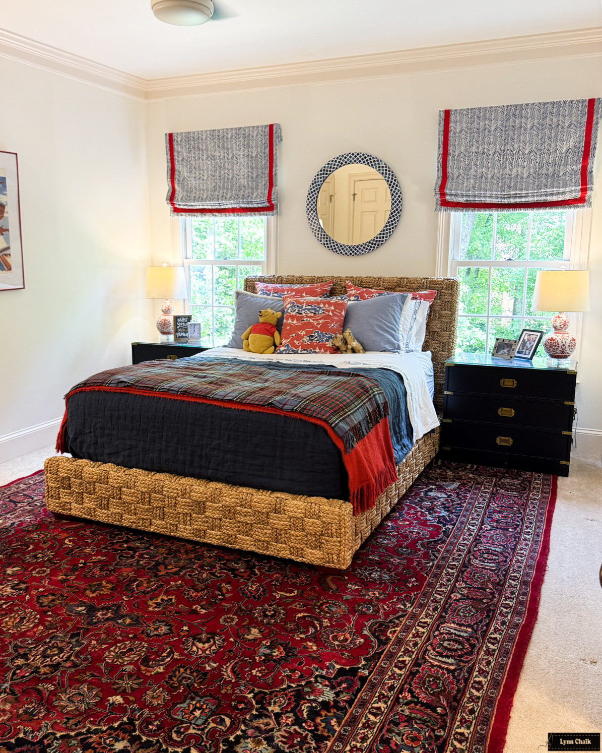 Custom Roman Shades in Quadrille Alan Campbell Petite Zig Zag