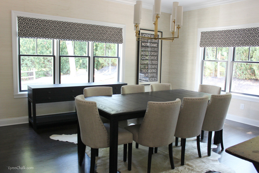 Schumacher Ming Fret Noir Dining Room Roman Shades