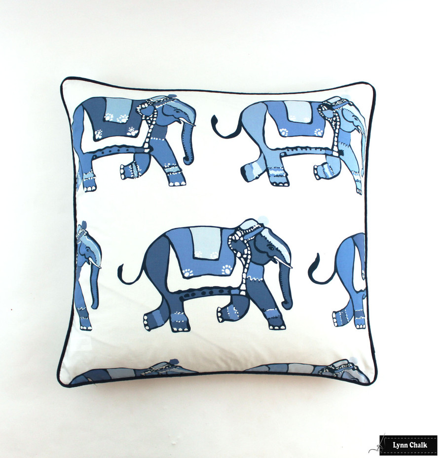 Lulu DK for Schumacher Parade Pillows with Navy Welting (14 X 36)