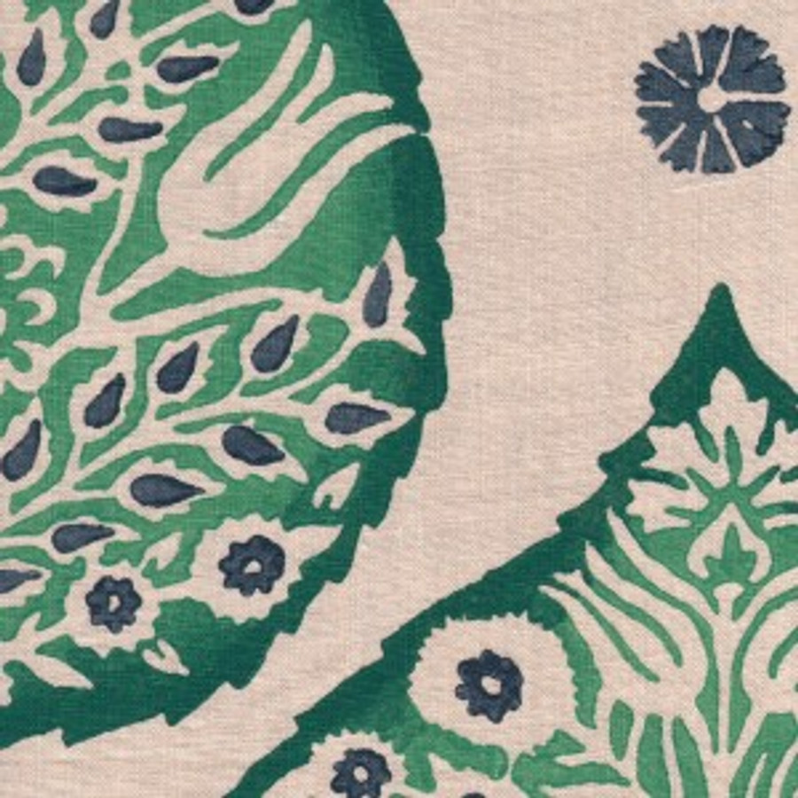 Lotus in Emerald on Natural Linen