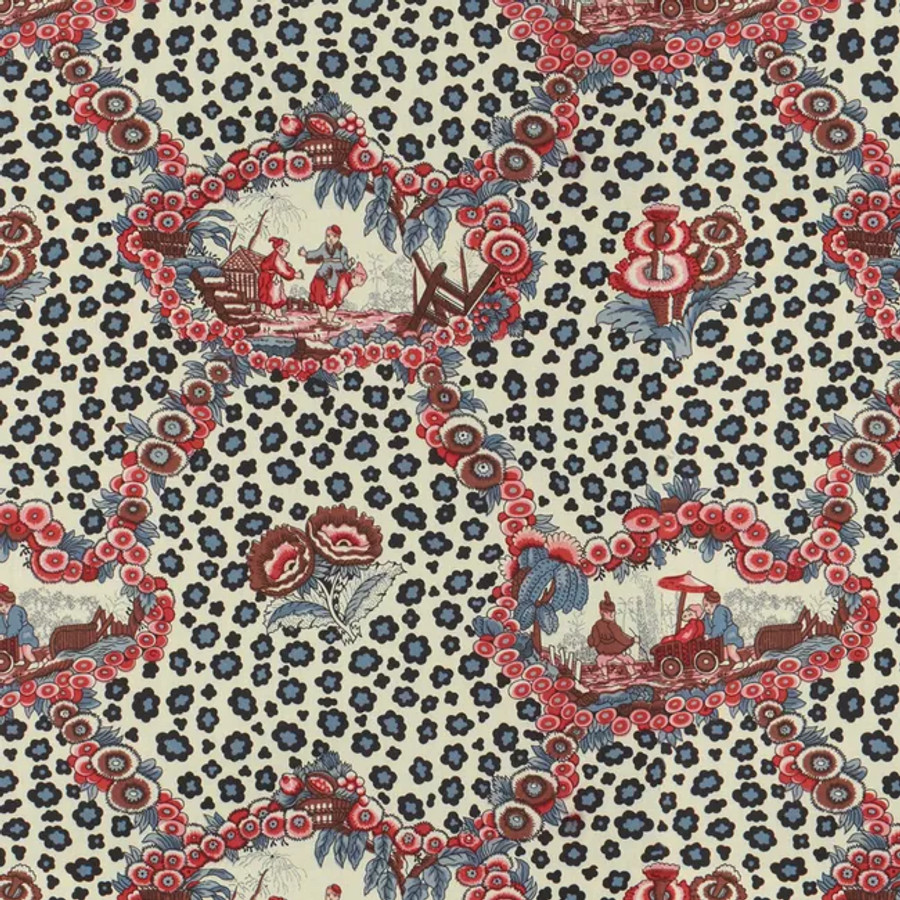 Brunschwig & Fils Chinese Leopard Toile (Shades of Red & Blue BR-79227.01.0)