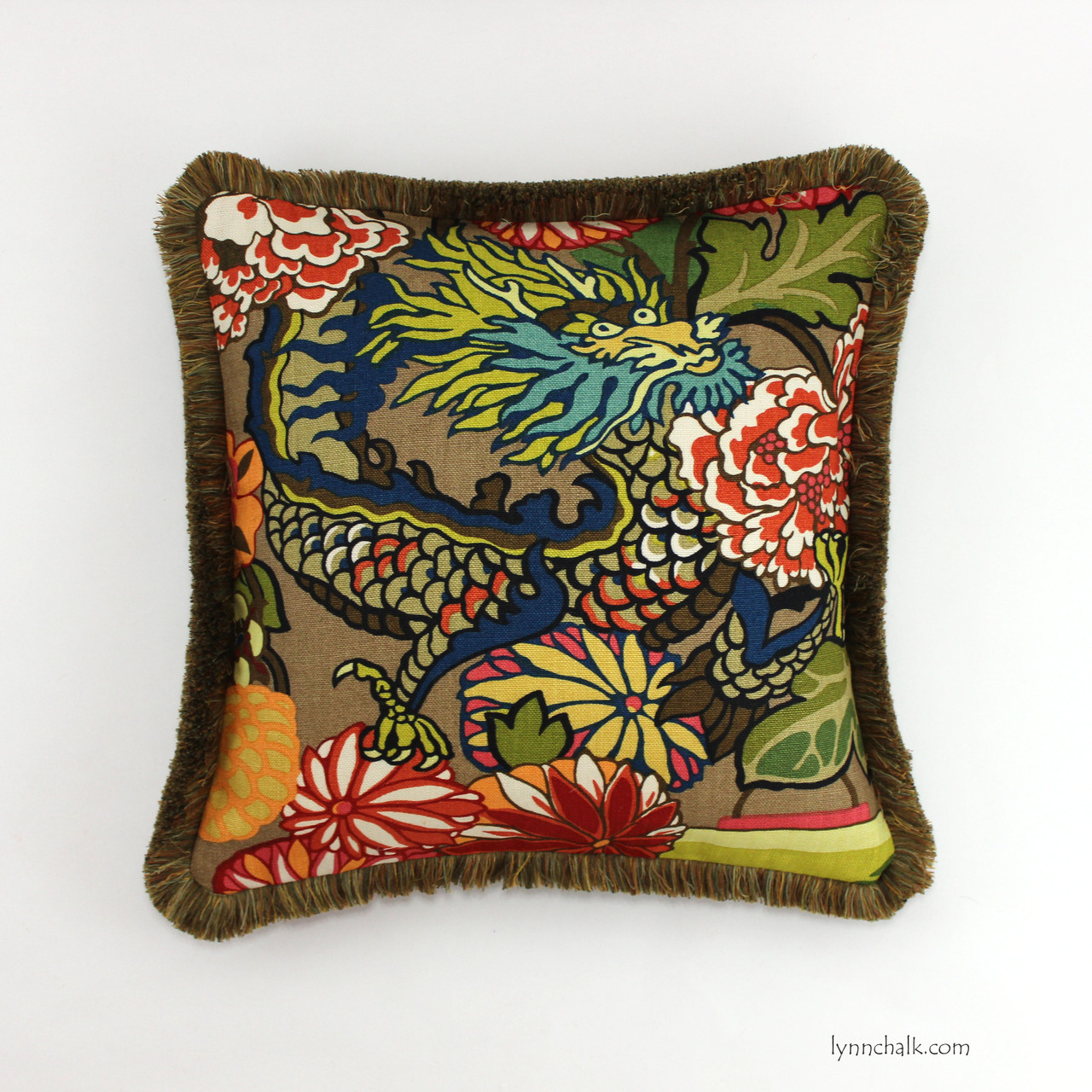Schumacher Chiang Mai Dragon in Mocha with Samuel and Sons Venise 
