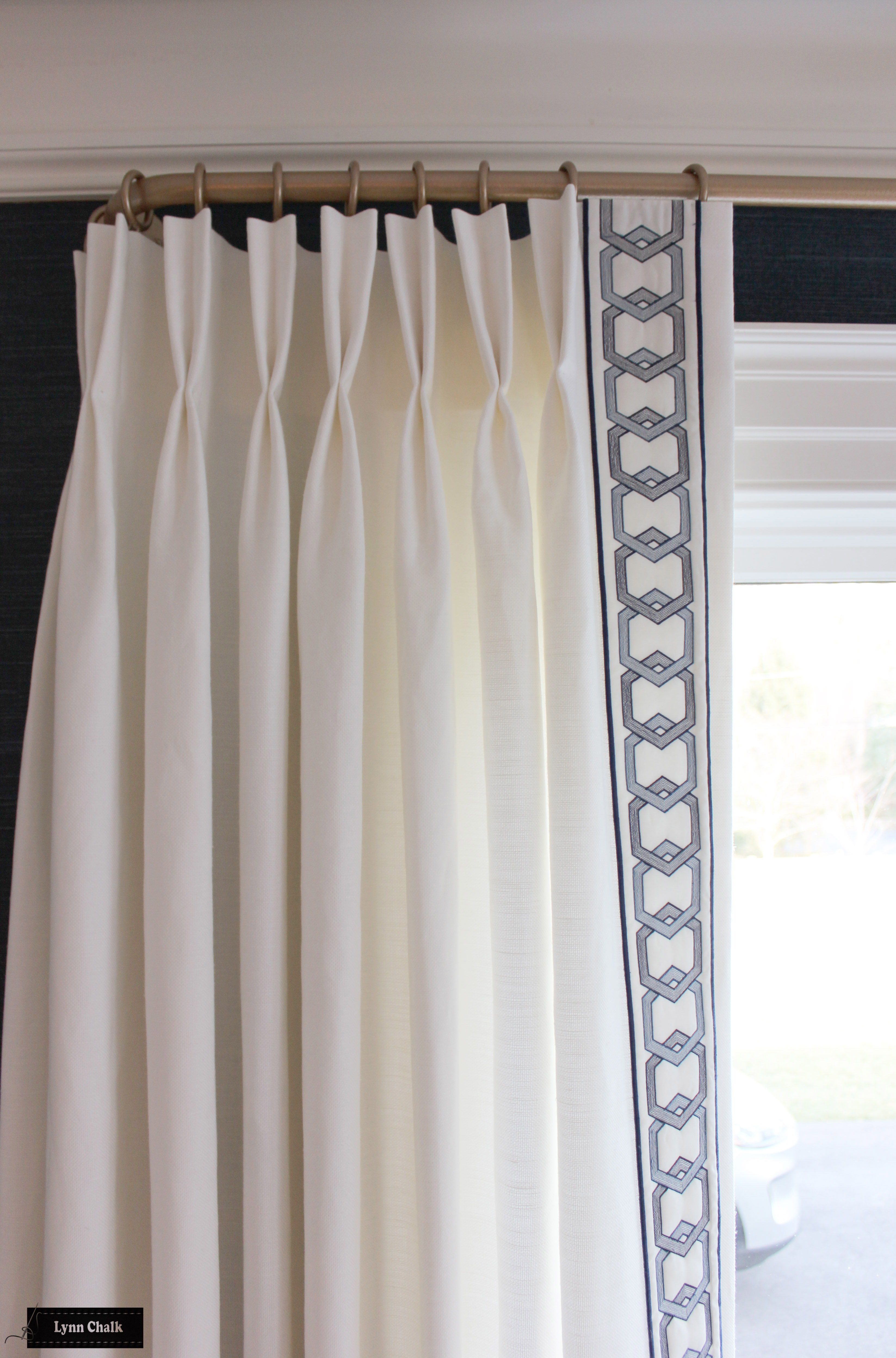 Schumacher Kenmare Linen Custom Drapes in White with Samuel