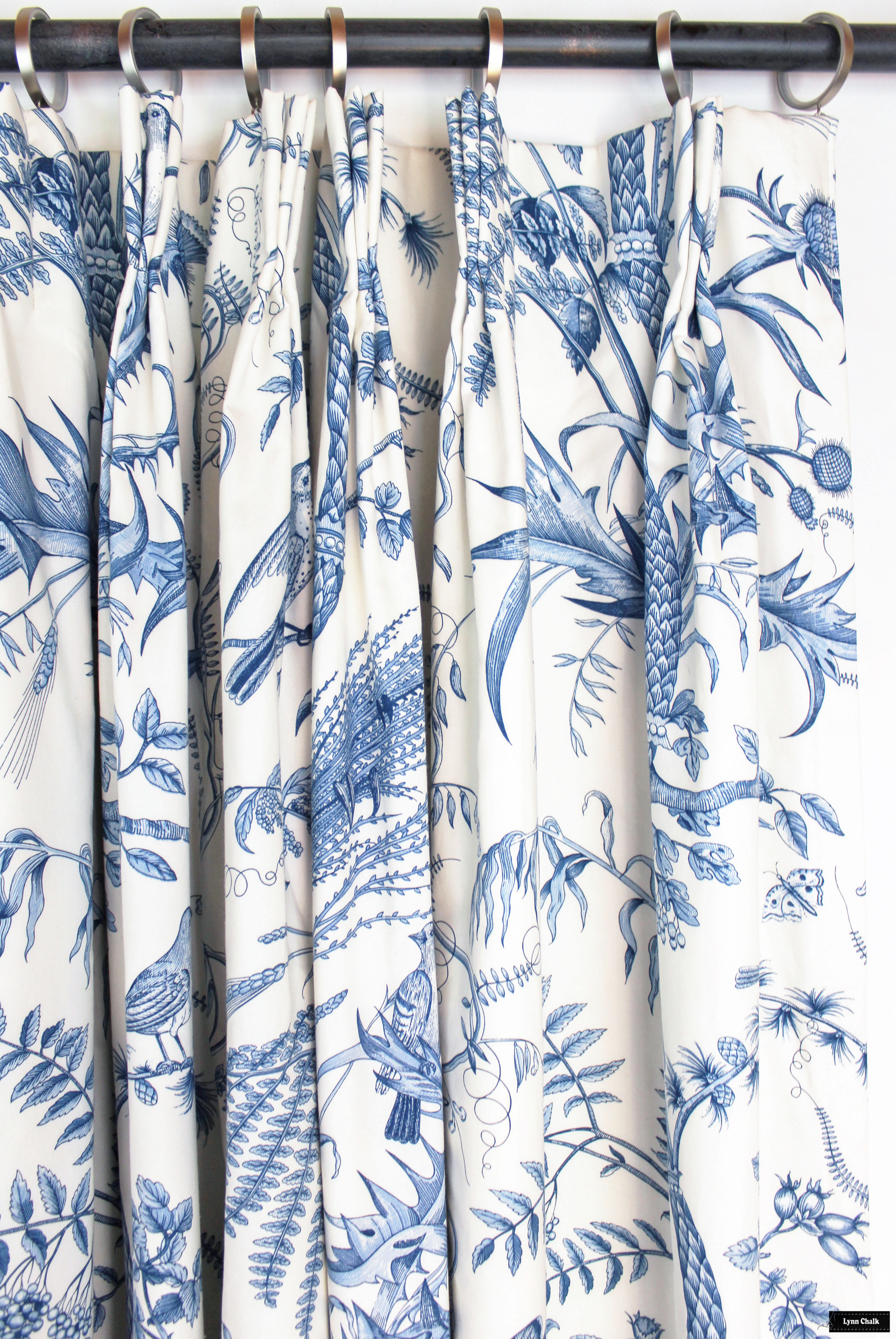 Brunschwig & Fils Drapes in Bird and Thistle Blue