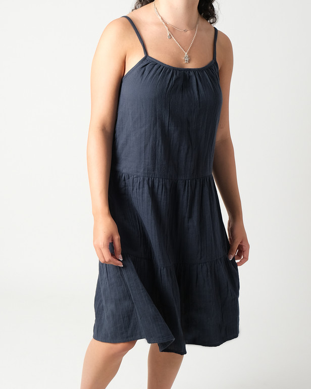 Women's Tiered Organic Cotton Muslin Dress Blueberry