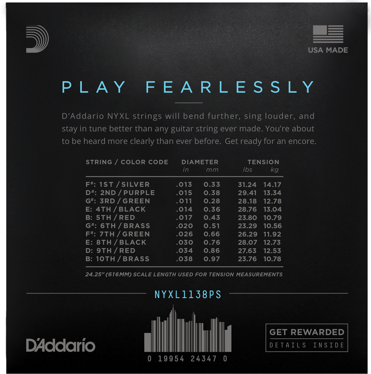 D'Addario NYXL 11-38 E9th Standard for Pedal Steel 10 string set