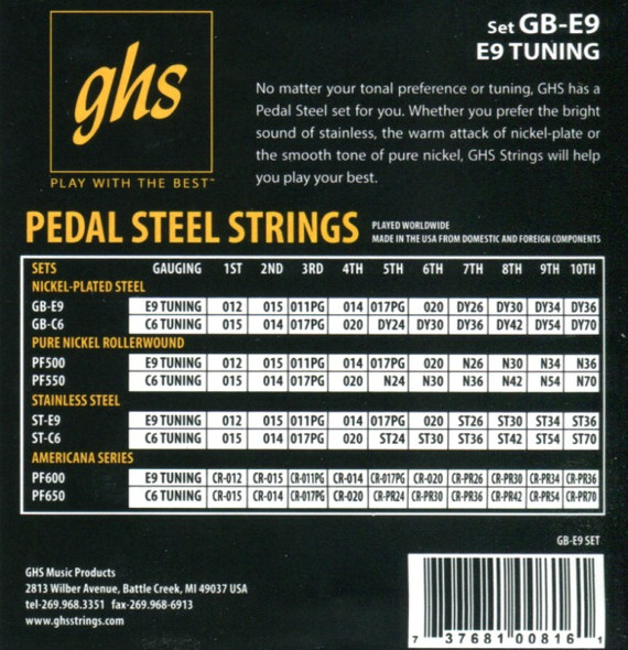 GHS Pedal Steel BOOMERS® E9 Tuning 10-String Set