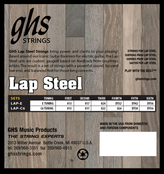 GHS Lap Steel Nickel Plain Steel Ball End C6th Tuning 6-String Set (Lap-C6)