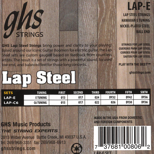 GHS Lap Steel Strings Hawaiian E Tuning Nickel Plated Steel Ball End 6-String Set