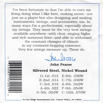 John Pearse #7200 Pedal Steel Nickel Wound C6th High G 10-String Set