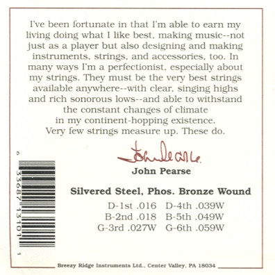 John Pearse #3100 Phosphor Bronze Wound Resophonic/Acoustic/Steel Guitar 6-string set