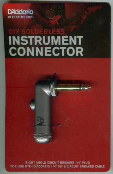 D'Addario DIY Solderless Instrument Connector Right Angle Circuit Breaker 1/4" Plug