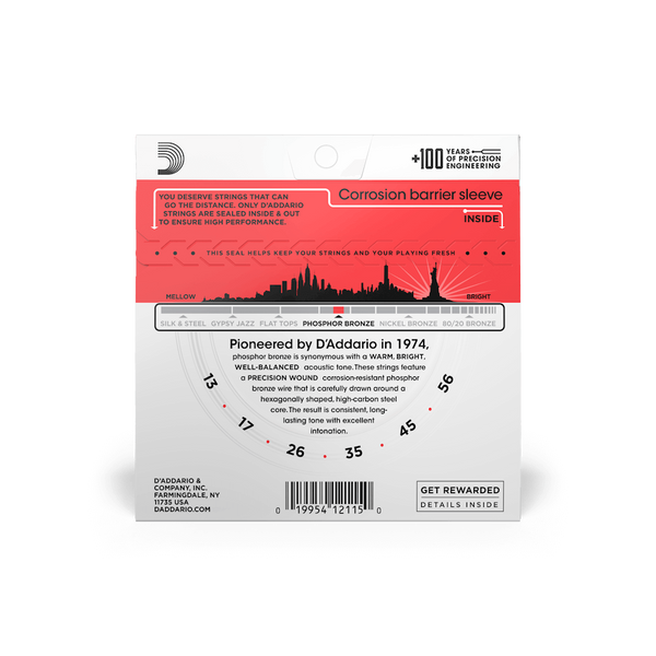 D'Addario Medium 13-56 Phosphor Bronze for Acoustic Guitar (6 string set) (EJ17)