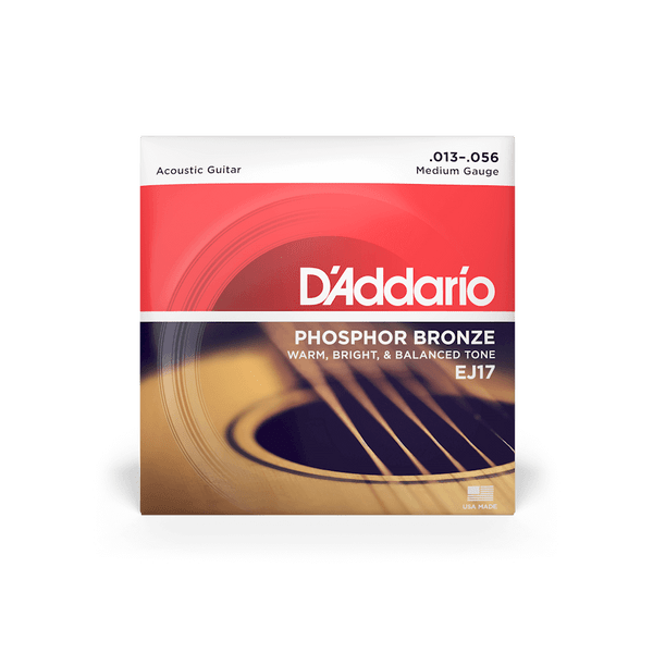 D'Addario Medium 13-56 Phosphor Bronze for Acoustic Guitar (6 string set) (EJ17) 