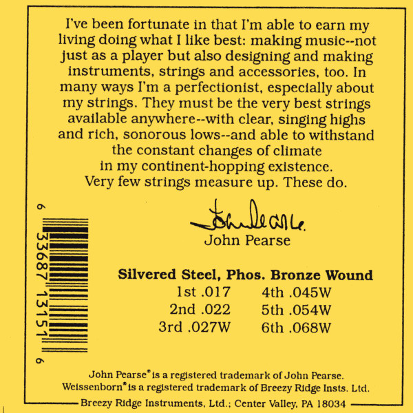 John Pearse D Phosphor Bronze Strings (Heavy) Weissenborn Series - Slide Steel 6-String Set (17-68) - #3150