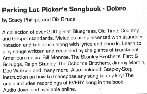 Parking Lot Picker's Songbook - Dobro - by Dix Bruce and Stacy Phillips (Book + Online Audio) - Back of the book