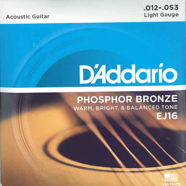 D'Addario Light 12-53 Phosphor Bronze for Acoustic Guitar (6 string set)  EJ16