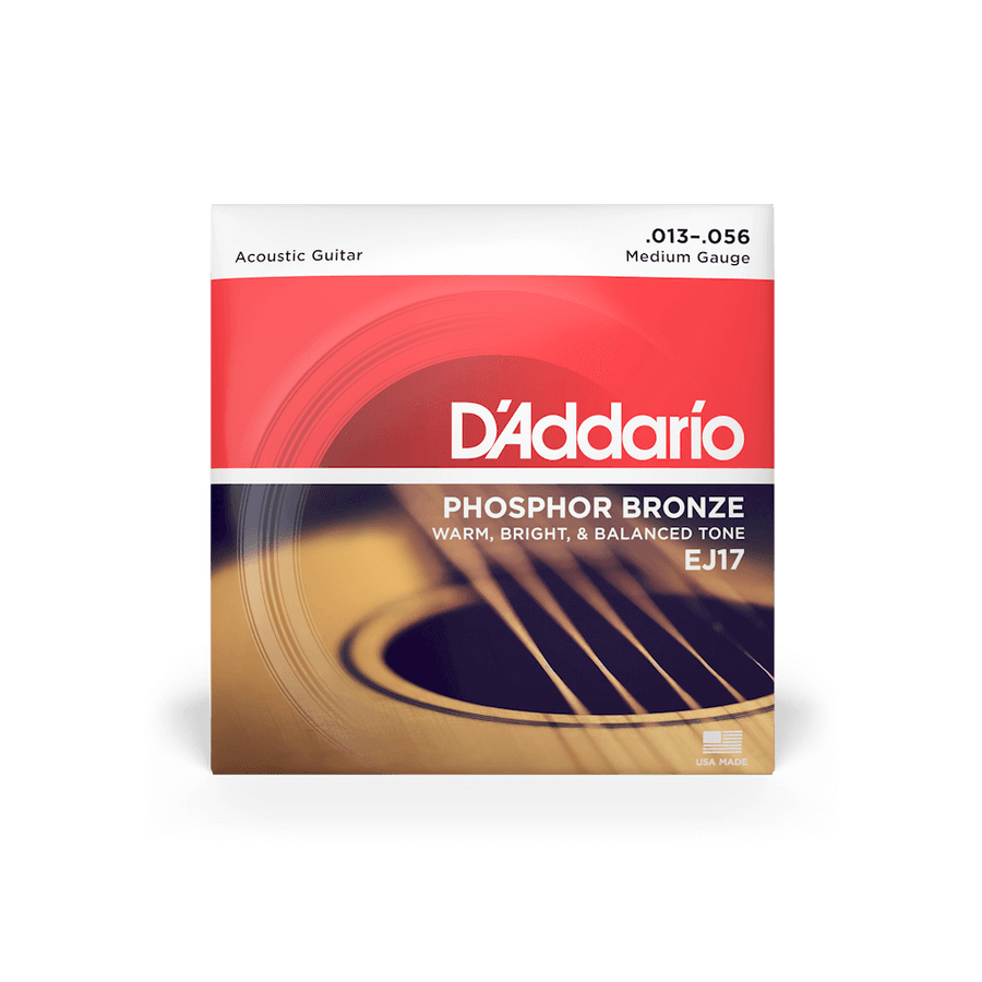 D'Addario Medium 13-56 Phosphor Bronze for Acoustic Guitar (6 string set) (EJ17) 