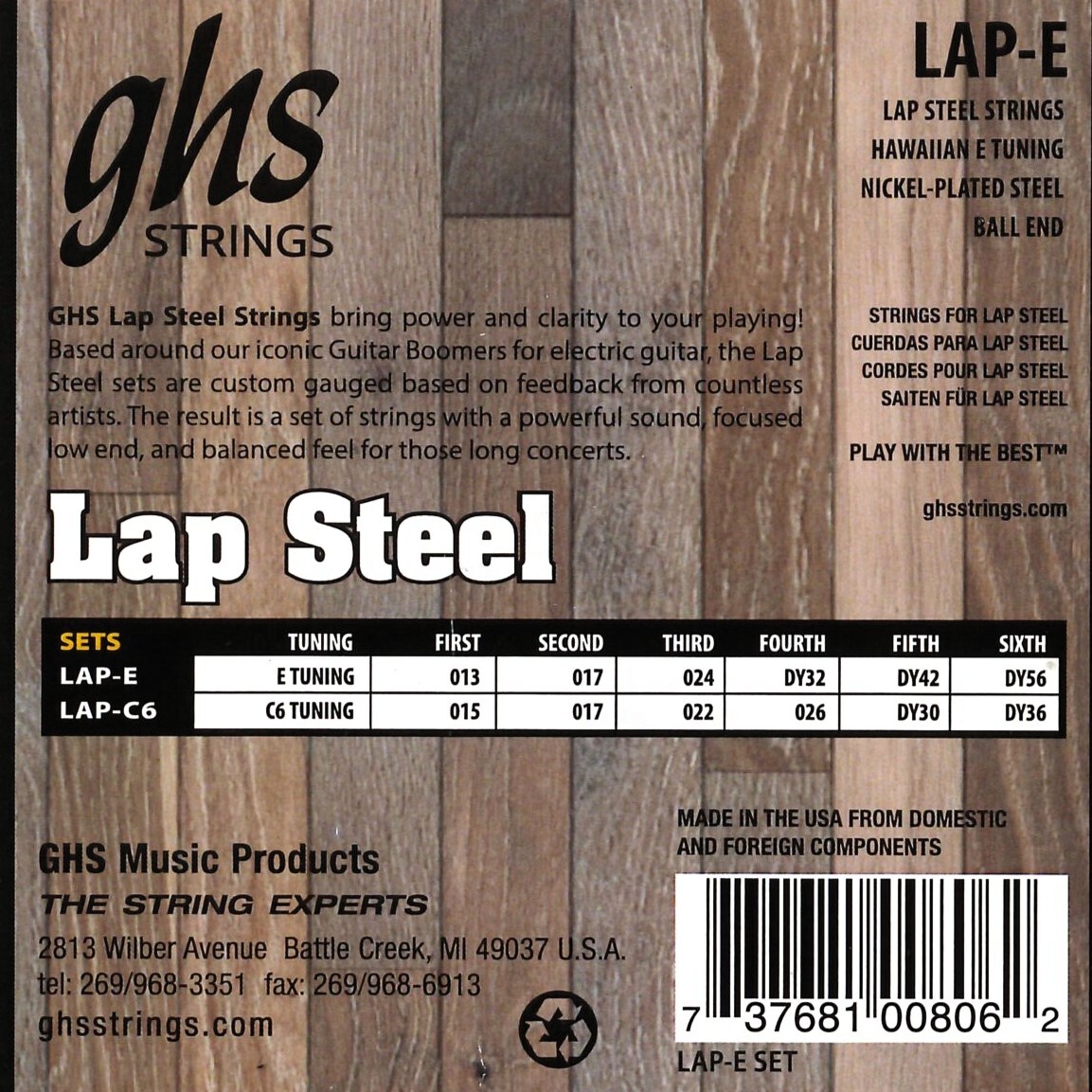GHS Strings Hawaiian Lap Steel E Tuning 6-String Set