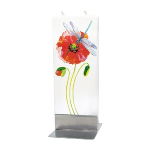 Flatyz Handpainted Flat Candle - Dragonfly with red poppy