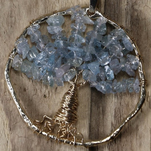 Tree of Stone Necklace-Round-gold/blue