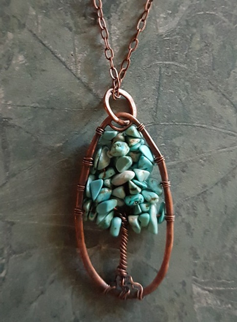 Tree of Stone Necklace-Oval-Copper/Turquoise