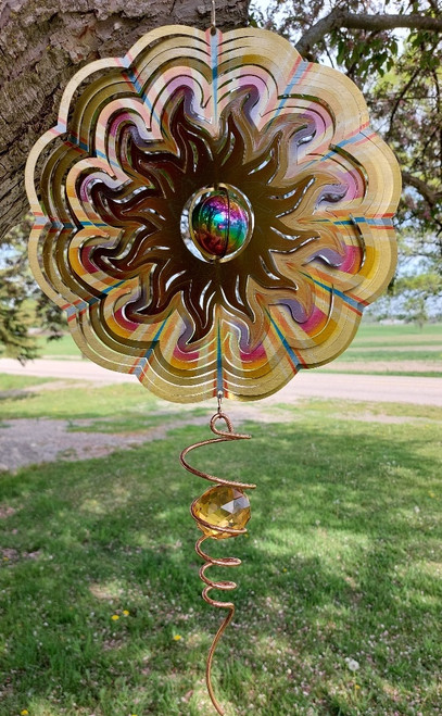 LARGE DELUXE GIFT SET Wind Spinner Sun Gazing Ball w/Crystal Tail