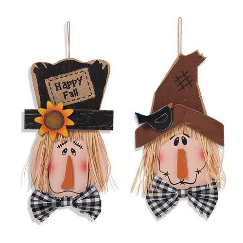 16.2"H Wood Harvest Scarecrow Wall Hanging, 2 Styles to choose from 16.2"H Wood Harvest Scarecrow Wall Hanging, 2 Styles to choose from