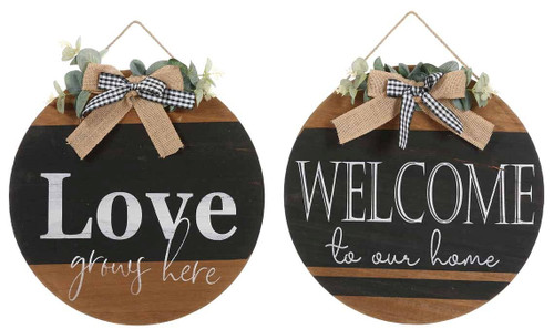 Round Wood Sign w/bow & rope (2 Designs to choose from)