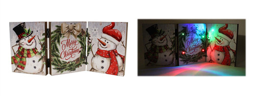 3 PANEL HINGED DECOR W/LED LIGHTS - SNOWMAN DESIGN