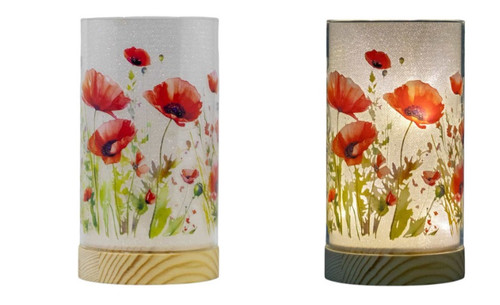 GLASS LED LAMP W/POPPIES