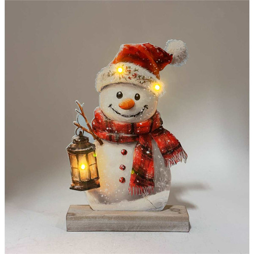 LED SNOWMAN TABLE DECOR W/WOOD BASE