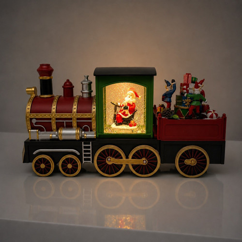 Santa's Workshop Train Musical Water Snow Spinner